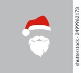 Merry Christmas vector concept in red color with illustration of Christmas hat and Santa Claus white beard, perfect for your template or background design.