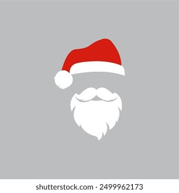 Merry Christmas vector concept in red color with illustration of Christmas hat and Santa Claus white beard, perfect for your template or background design.