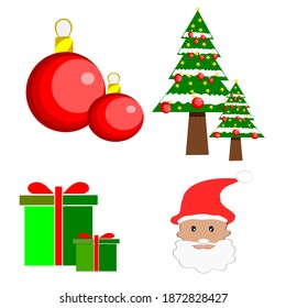 Merry Christmas vector, create Christmas Ball Shatterproof Ball Ornament, Christmas tree, Gift box, Santa claus, this icon creative for a holiday greeting gift poster. Your festive crafting style