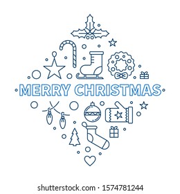 Merry Christmas vector creative outline illustration on white background