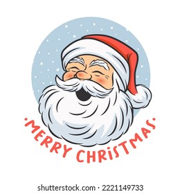 Merry Christmas. Vector Cute Funny Smiling Peeking Santa Claus Head. Design Template for Holiday Merry Christmas and Happy New Year Greeting Cards, Stickers, Banners, Gifts