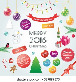Merry christmas vector design elements set kit