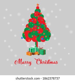 Merry Christmas vector design with give box, snow and stars eps 10 for free royalty