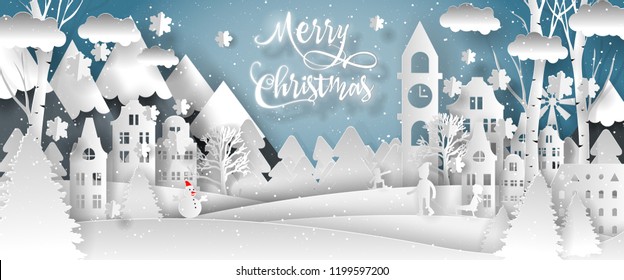 Merry christmas vector design. Happy new year 2021 and Merry christmas, paper art and craft style.