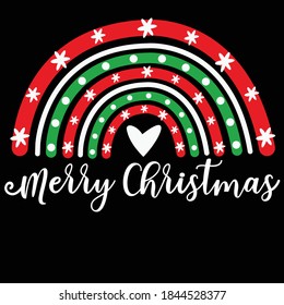 Merry Christmas vector design, Christmas illustration, Christmas postcard design, Rainbow cut file