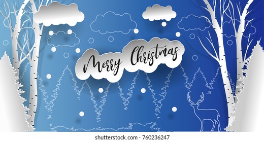 Merry christmas vector design. Merry christmas, paper art and craft style. New year 2019