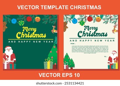 Merry Christmas vector design in square set format with Christmas tree and gifts, perfect for promo poster or greeting card.