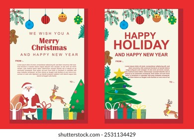 Merry Christmas vector design in square set format with Christmas tree and gifts, perfect for promo poster or greeting card.