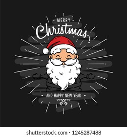 Merry Christmas Vector With Doodle Santa Claus Design on Black board. Card Template. Creative For Holiday Greeting Gift Poster And Banner