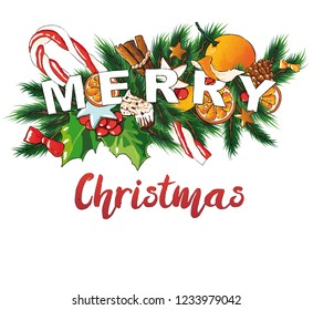 Merry Christmas vector editable illustration. Sweets background