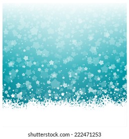merry christmas vector eps10 design in blue and white / beautyful ice flowers and stars with snowfall 
