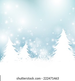 merry christmas vector eps10 design in blue and white / christmas landscape with snowy trees