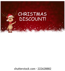 merry christmas vector eps10 design in red and white / christmas discount advertising / beautyful ice flowers with a cute cartoon reindeer santa character