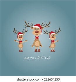 merry christmas vector eps10 design in blue / christmas card / cute cartoon santa reindeer family 