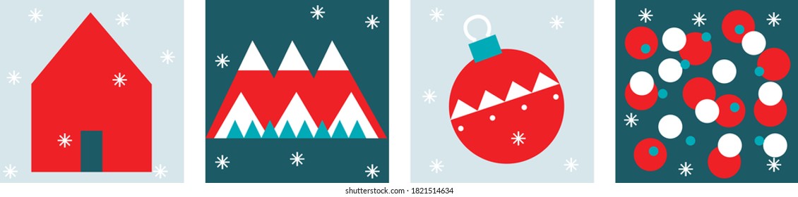 Merry Christmas vector flat illustration. Simple icons New Year. Cartoon flat postcard. Noel