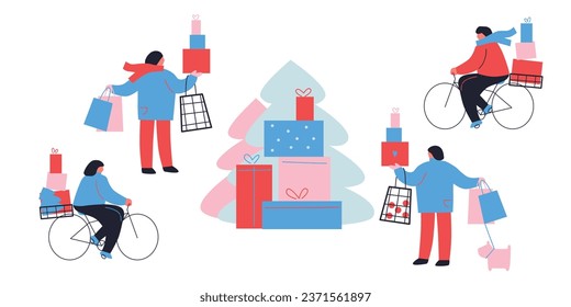 Merry Christmas vector de ilustración plana. Diseñado para portadas, invitaciones, afiches, pancartas, volantes, afiches. Diseño de plantilla mínimo para la marca, publicidad con composición navideña de invierno.