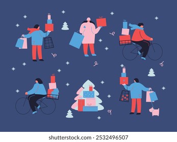 Merry Christmas vector flat illustration. Set for covers, invitations, posters, banners, flyers, posters. Minimal template design for branding, advertising with winter Christmas composition.	
