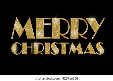 Merry Christmas. Vector golden text on black background
