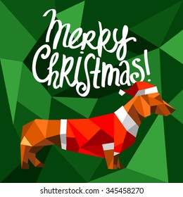 merry christmas vector gometry triangle dachshund dog background