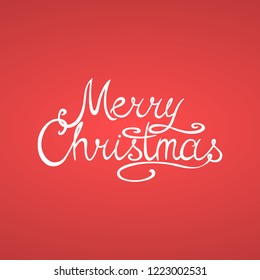 Merry Christmas vector greeting card with calligraphy lettering. Winter holiday red simple background. Also you can use like poster, postcard, banner or any type of decoration for your design