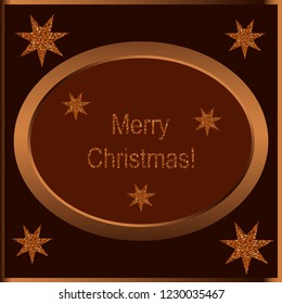 Merry Christmas. Vector greeting card with shiny inscriptions and stars