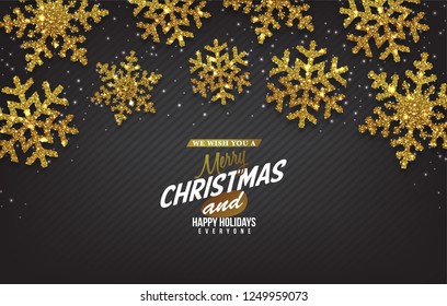 Feliz tarjeta de saludo vectorial de Navidad. Ilustración realista con árbol de navidad y letras