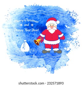 Merry Christmas vector greeting card with Santa Claus.