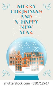 Merry Christmas vector greeting card with snowball