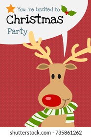 Merry Christmas vector greeting card, Christmas reindeer character invitation card