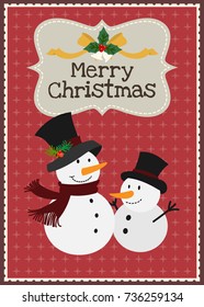 Merry Christmas vector  greeting card, Christmas snowman family character invitation card
