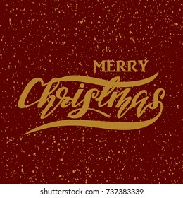 Merry Christmas Vector Greeting Card on red background.