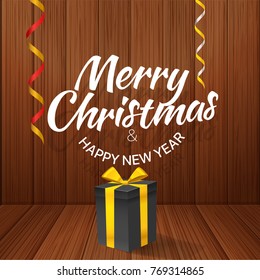 Feliz Navidad. Tarjeta de bienvenida vectorial con caja de regalo
