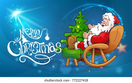 Merry Christmas vector greeting card. Happy Santa Claus