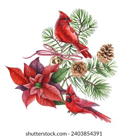 Merry Christmas vector greeting cards and invitations. Set with New Year's wreath, birds. Vector elements for Christmas in watercolor style.
