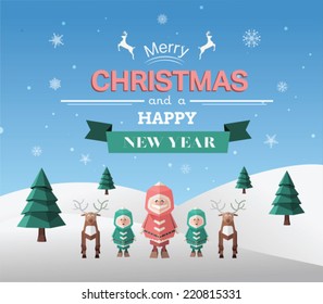 Merry christmas vector with greeting on blue background