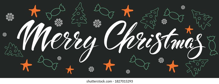 Merry Christmas  vector greeting poster. Lettering.