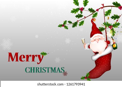 Merry Christmas. Vector Happy smiling Santa Claus holding a blank sign. Illustration of a Christmas theme for design. Happy cartoon Santa Claus character for winter, new year holidays, christmas poste