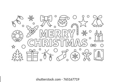 Alegría pancarta horizontal vectorial de Navidad. Ilustración conceptual de Navidad en estilo de línea delgada