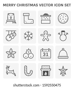 Merry christmas vector icon set design, editable stroke and adjustable.