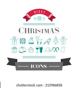 Merry christmas vector with icons on white background