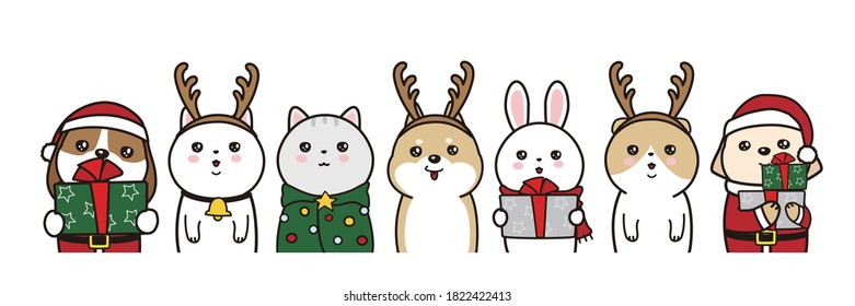 
Merry Christmas. The vector illustration of animals.