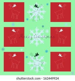 Merry Christmas. Vector illustration, background with reindeer and snowflakes.