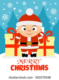 Merry Christmas vector illustration with boy
