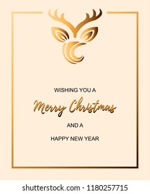 Merry Christmas vector illustration with Deer symbol. Deer as logo, badge, patch. Deer for invitation, greetings, party, Merry Christmas motive, winter holidays, birthday.