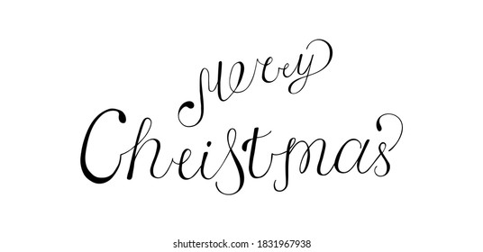 Merry Christmas. Vector illustration of festive lettering isolated on white background. Ink calligraphy. Design for postcard, bag, poster, print, template, calendar, invitation.
