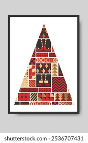 Marco de la Ilustración vectorial de las Navidades felices con el árbol de navidad de la bauhaus y el fondo geométrico abstracto de las Formas. Plantilla plana moderna del diseño para la impresión del cartel, Anuncio, tarjeta de felicitación