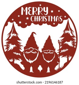 Merry Christmas vector illustration, gnome and Christmas tree. 