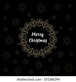 Merry Christmas. Vector illustration. Greeting lettering composition with snow and snowflake. Holiday invitation. 