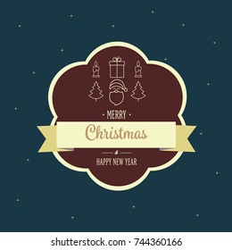 merry Christmas, vector illustration greeting card with happy Christmas in vintage style with the image of Santa Claus, image of silhouettes of  Christmas gift, Christmas tree,  candle