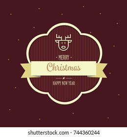 merry Christmas, vector illustration greeting card with happy Christmas and happy new year vintage style image of Christmas deer, merry Christmas